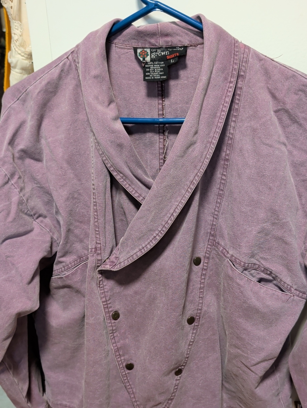 VTG 80s Organically Grown Purple Mauve Shawl Collar Snap Cropped Jacket